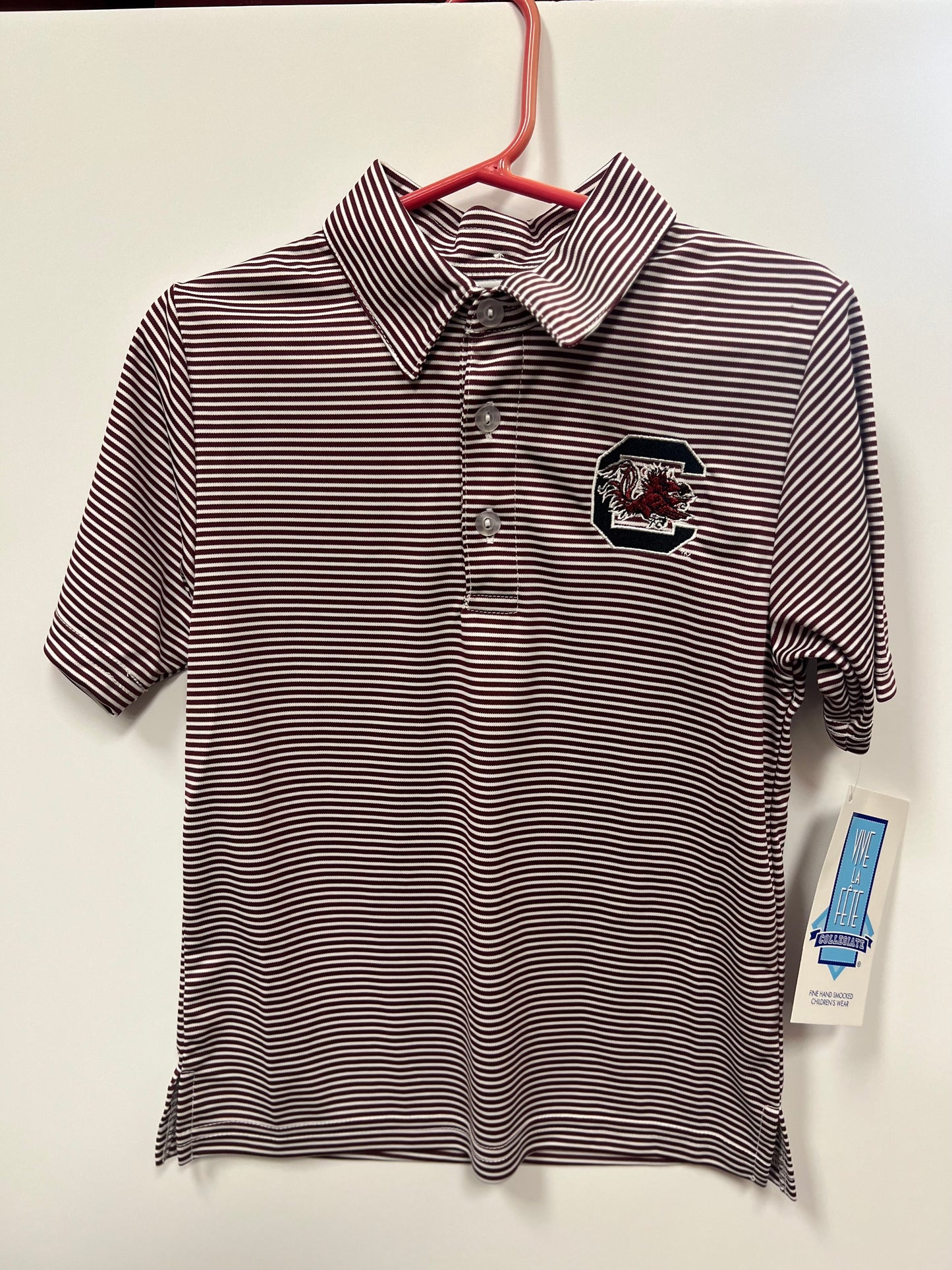 Kids White Striped Gamecocks Polo